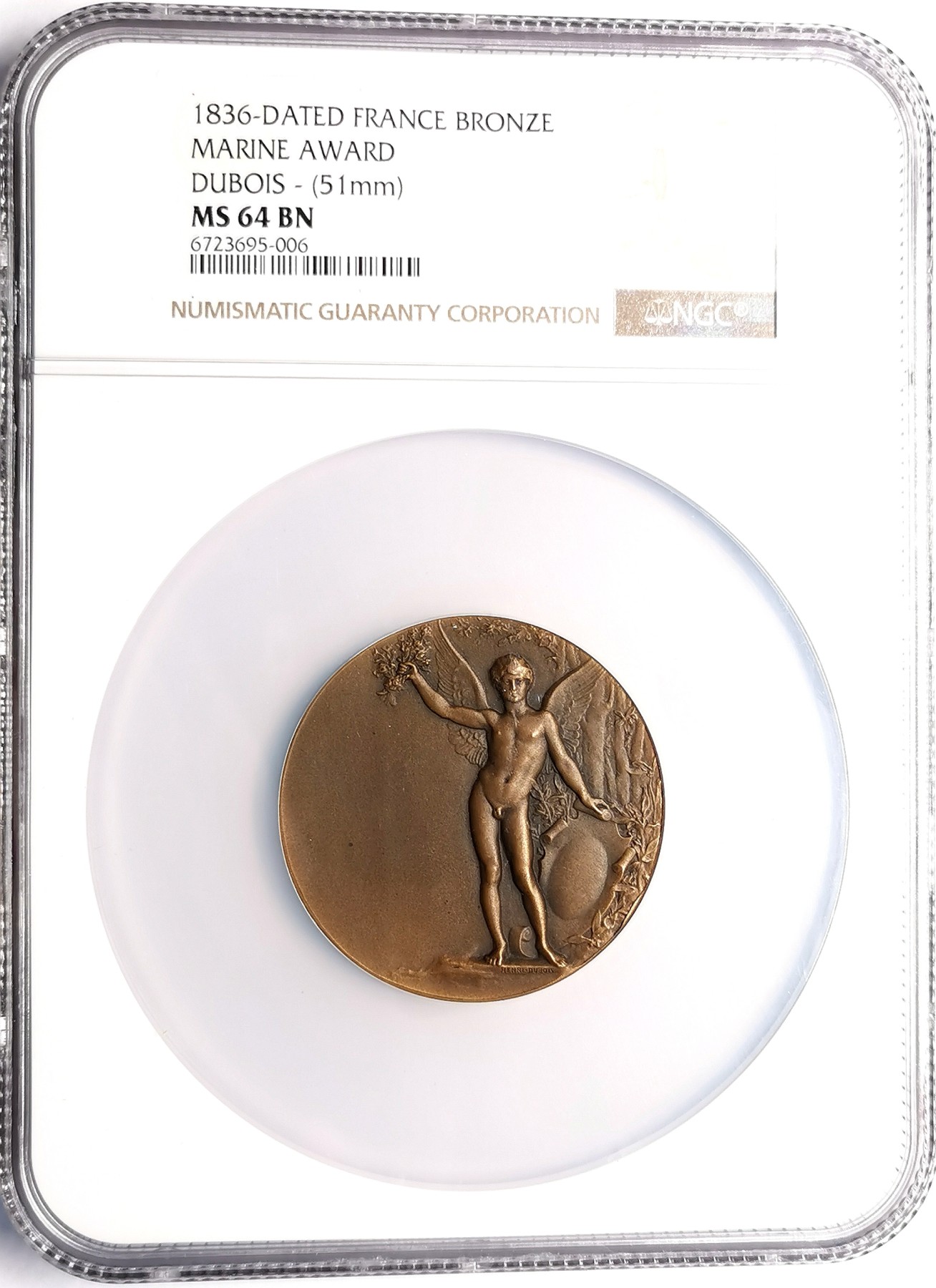 凡希社世界钱币微拍第二百五十七期（感恩专场） 1836法国海事铜质奖章NGC-MS64 Dubois作品！