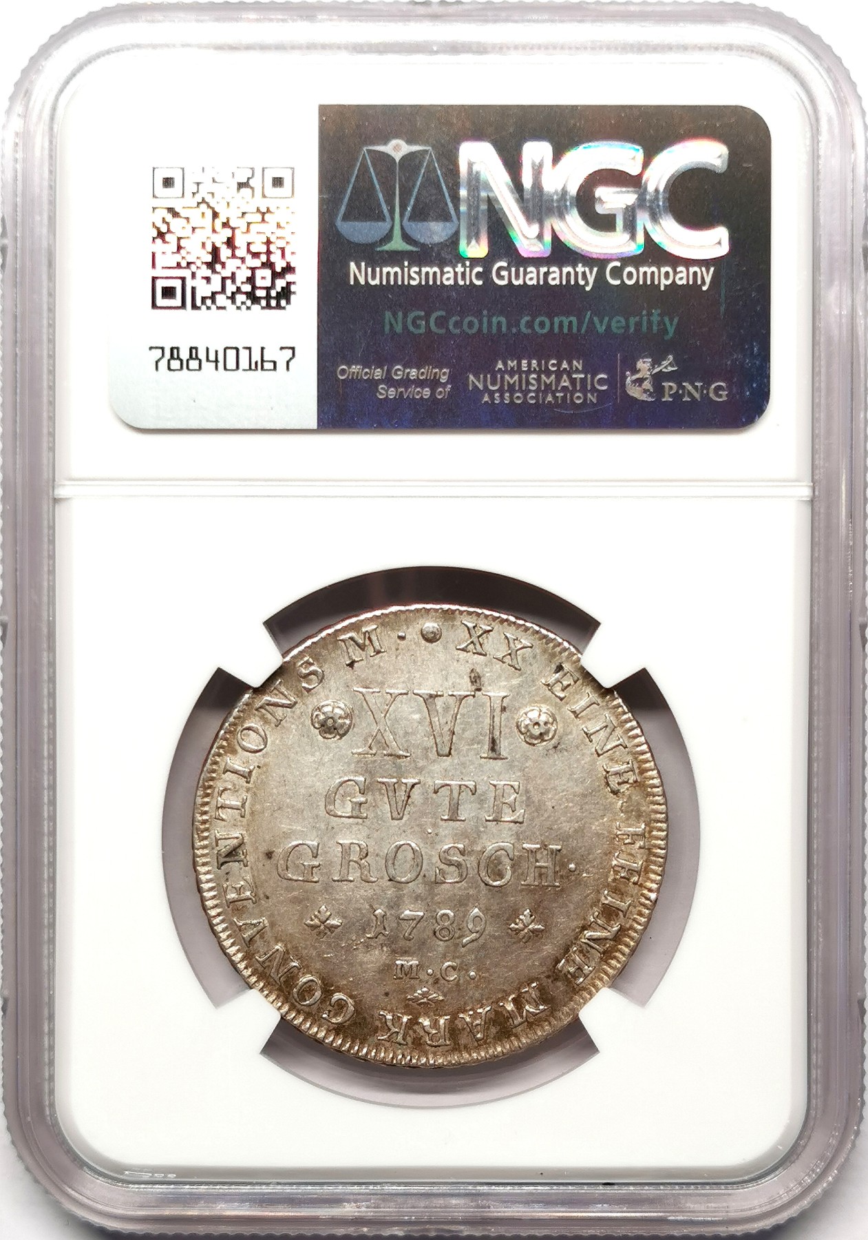 凡希社世界钱币微拍第二百五十七期（感恩专场） 1789布伦瑞克沃芬伯特纹章16GG银币NGC-AU55