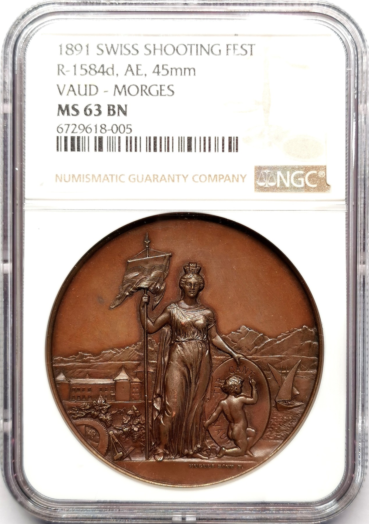 凡希社世界钱币微拍第二百五十七期（感恩专场） 1891瑞士沃州射击节纪念铜章NGC-MS63