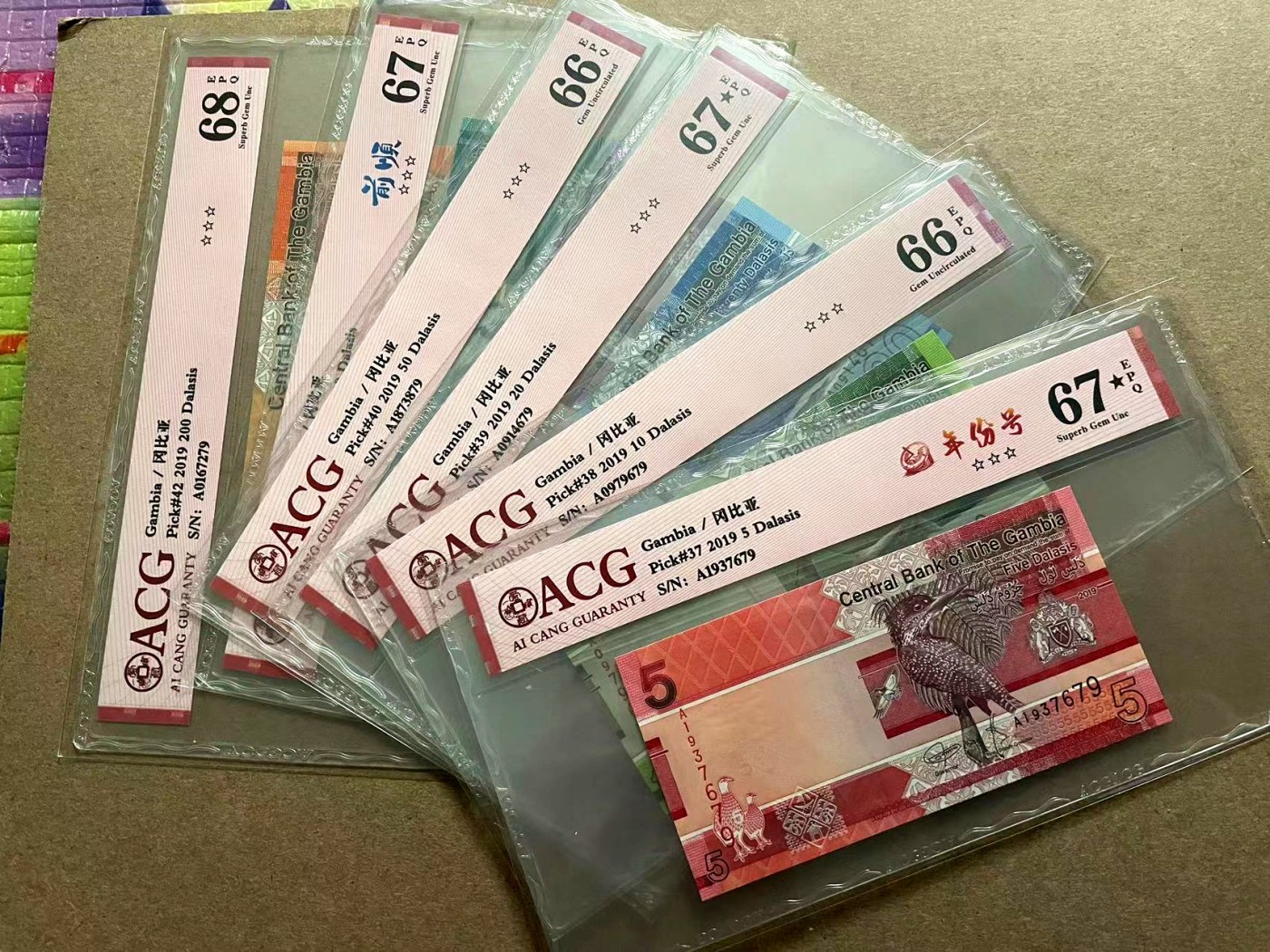 【Blue Auction】✨世界纸币精拍第406期【精】 【一组6张】冈比亚 2019年5-200达拉西 ACG68EPQ-66EPQ 