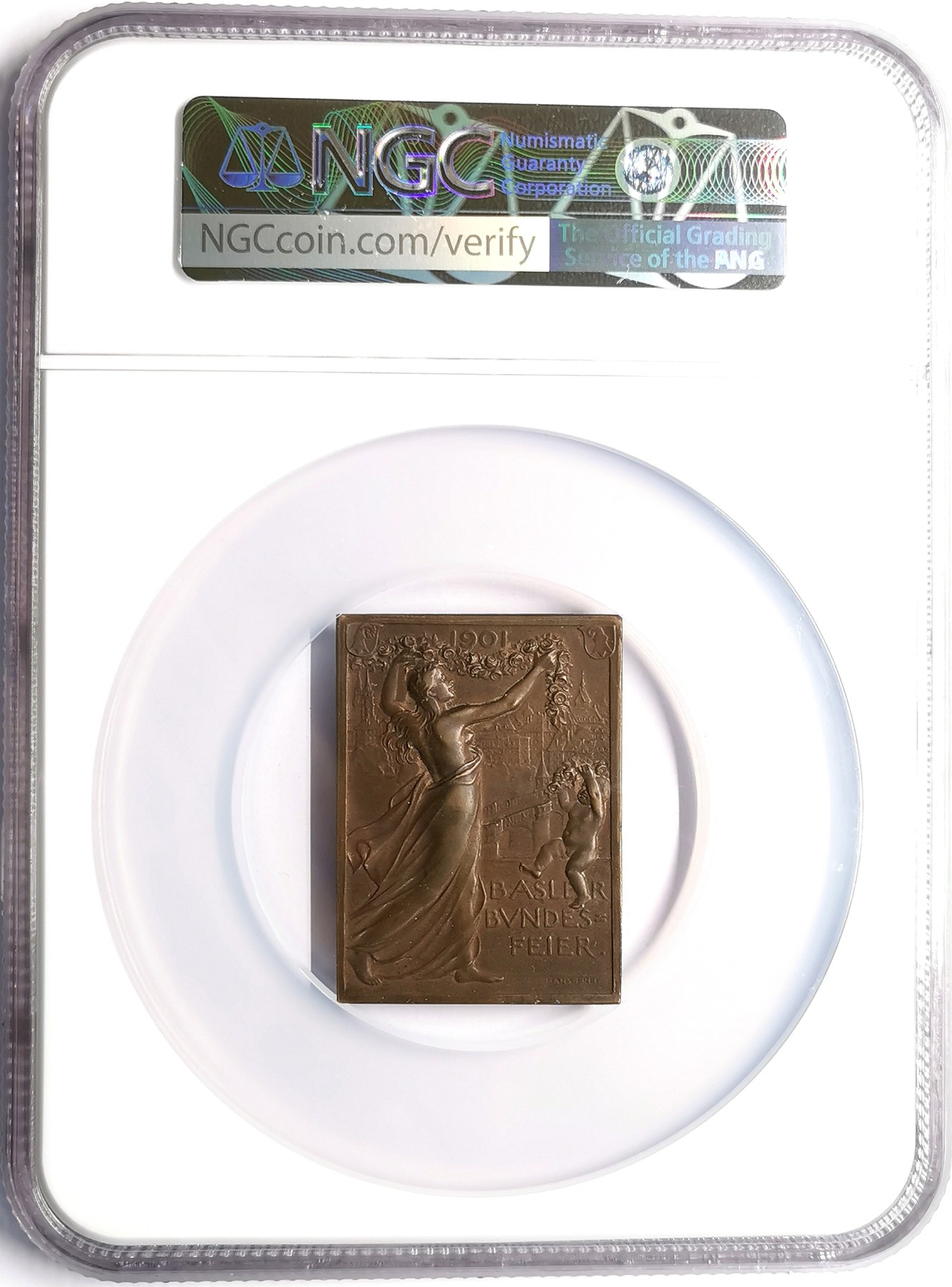 凡希社世界钱币微拍第二百五十七期（感恩专场） 1901瑞士巴塞尔联邦日纪念方型铜章NGC-MS63