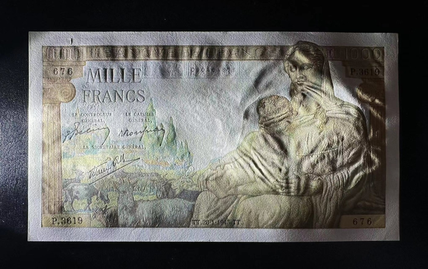 【Blue Auction】✨世界纸币精拍第406期【精】 【676雷达号】法国 1943年1000法郎 UNC