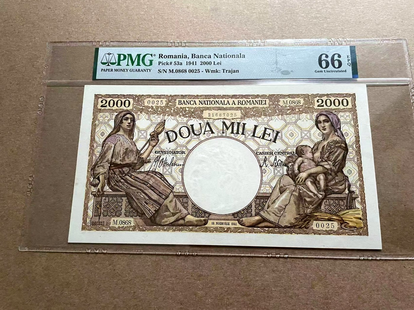 【Blue Auction】✨世界纸币精拍第406期【精】 【25小号】罗马尼亚 1941年2000雷 PMG66EPQ 超大票幅