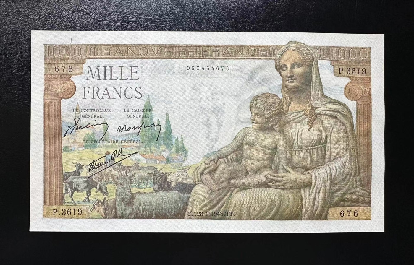 【Blue Auction】✨世界纸币精拍第406期【精】 【676雷达号】法国 1943年1000法郎 UNC