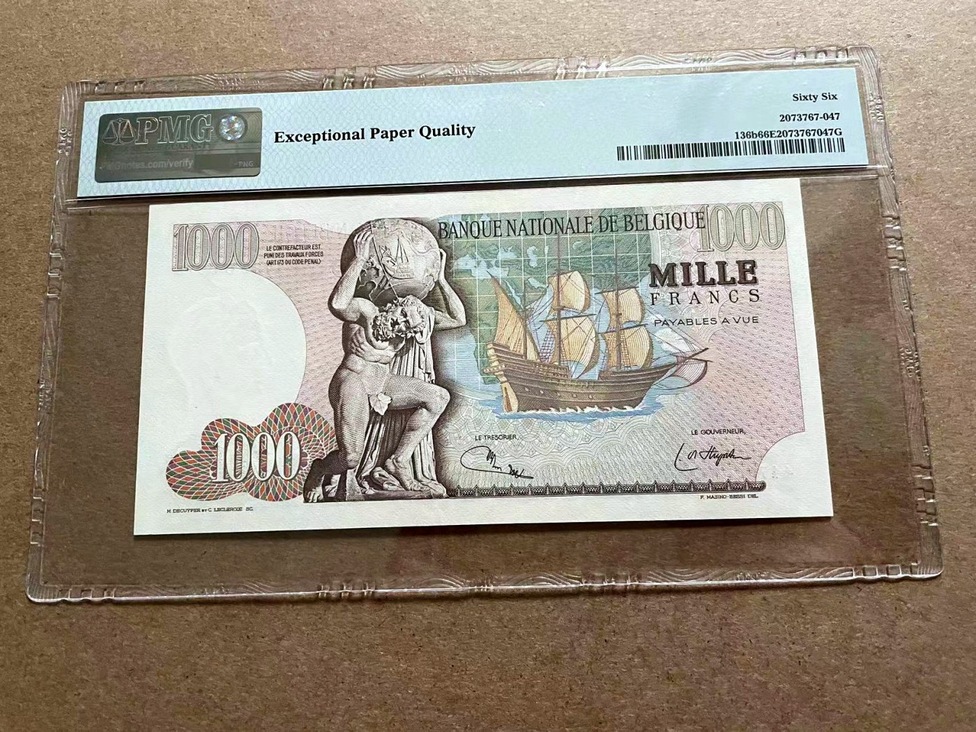 【Blue Auction】✨世界纸币精拍第406期【精】 比利时 1961-75年1000法郎 大力神 PMG66EPQ 