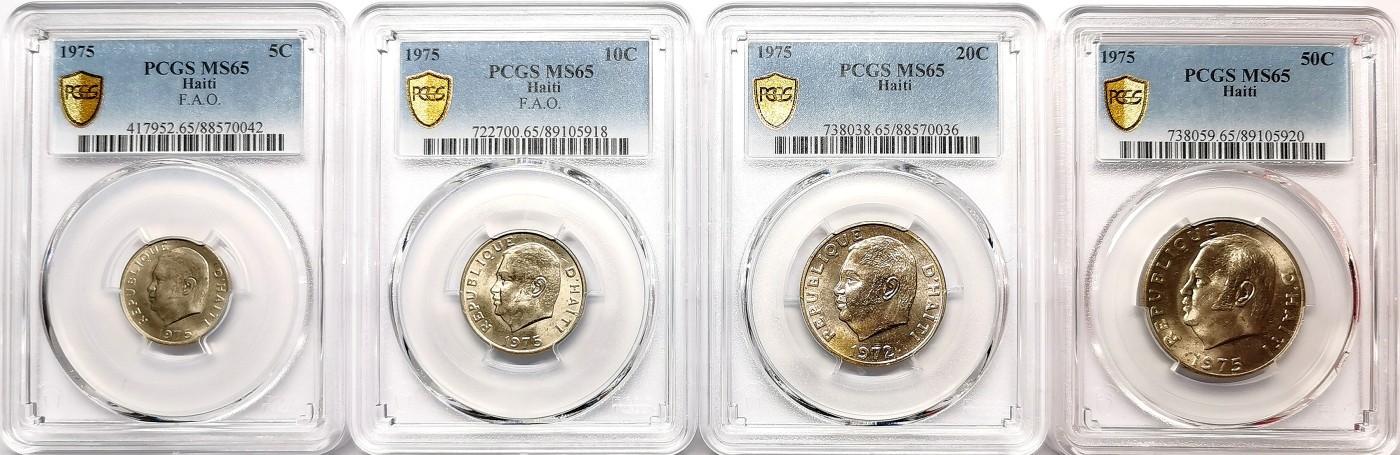 凡希社世界钱币微拍第二百五十七期（感恩专场） 1975海地5分～50分四枚套NGC-MS65