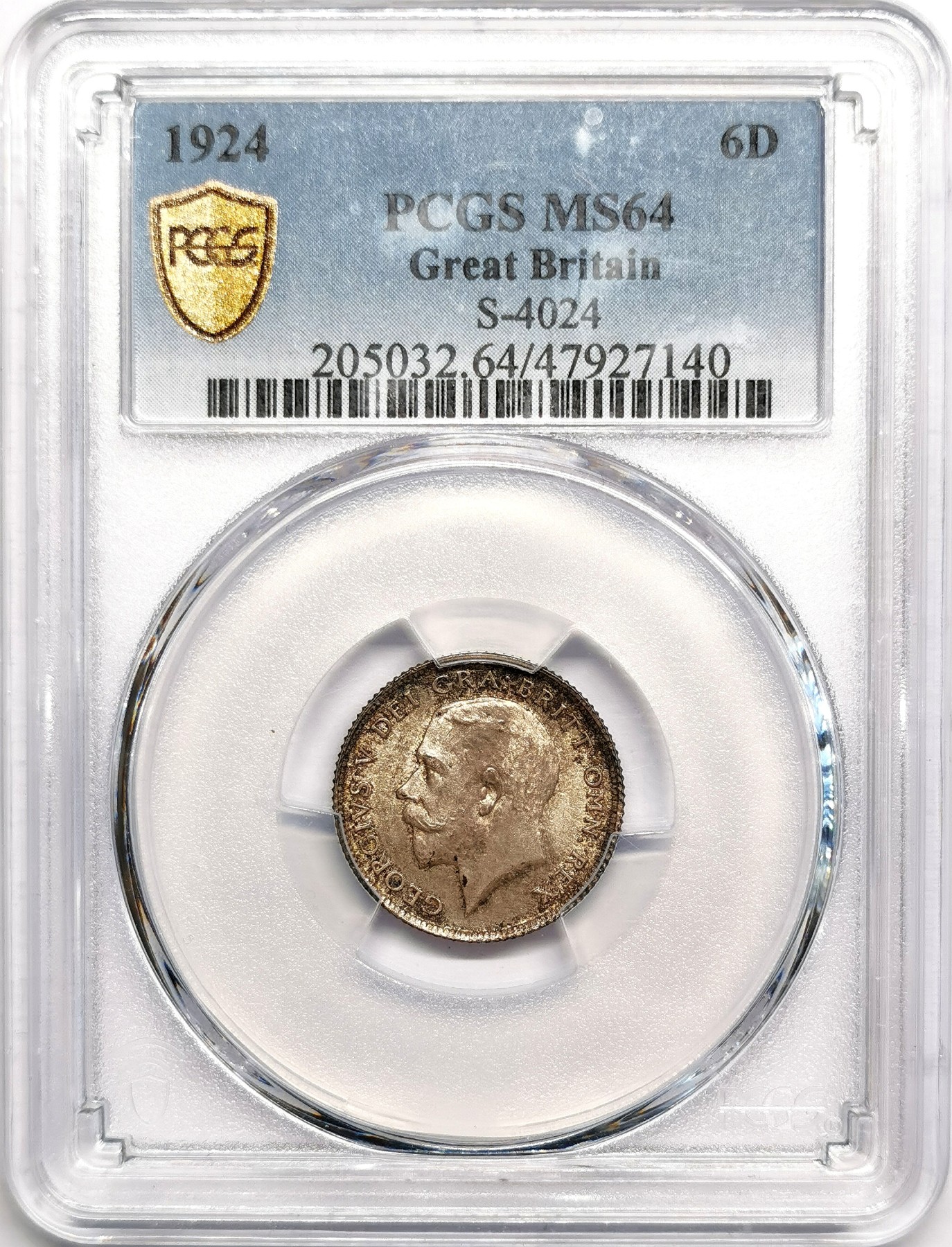 凡希社世界钱币微拍第二百五十七期（感恩专场） 1924英国乔五6便士PCGS-MS64