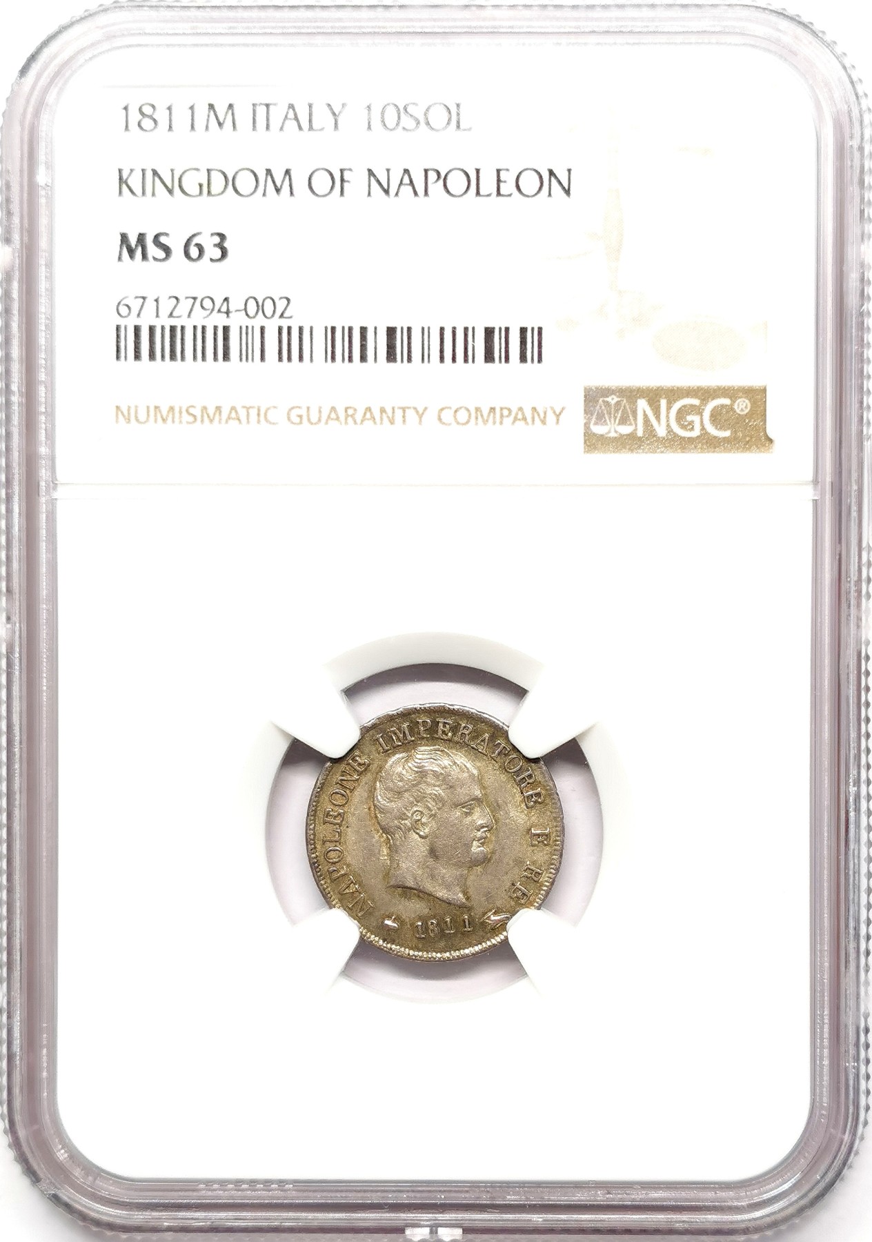 凡希社世界钱币微拍第二百五十七期（感恩专场） 荐！1815意大利王国拿破仑10SOL银辅币NGC-MS63收藏级！