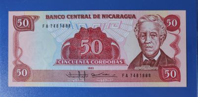 港、澳、台、中外钞、流水签、机签、箱包单、靓号专场第56期 - 尼加拉瓜 1985年 50科多巴 纸钞 豹子号 FA7481888 UNC一张/如图