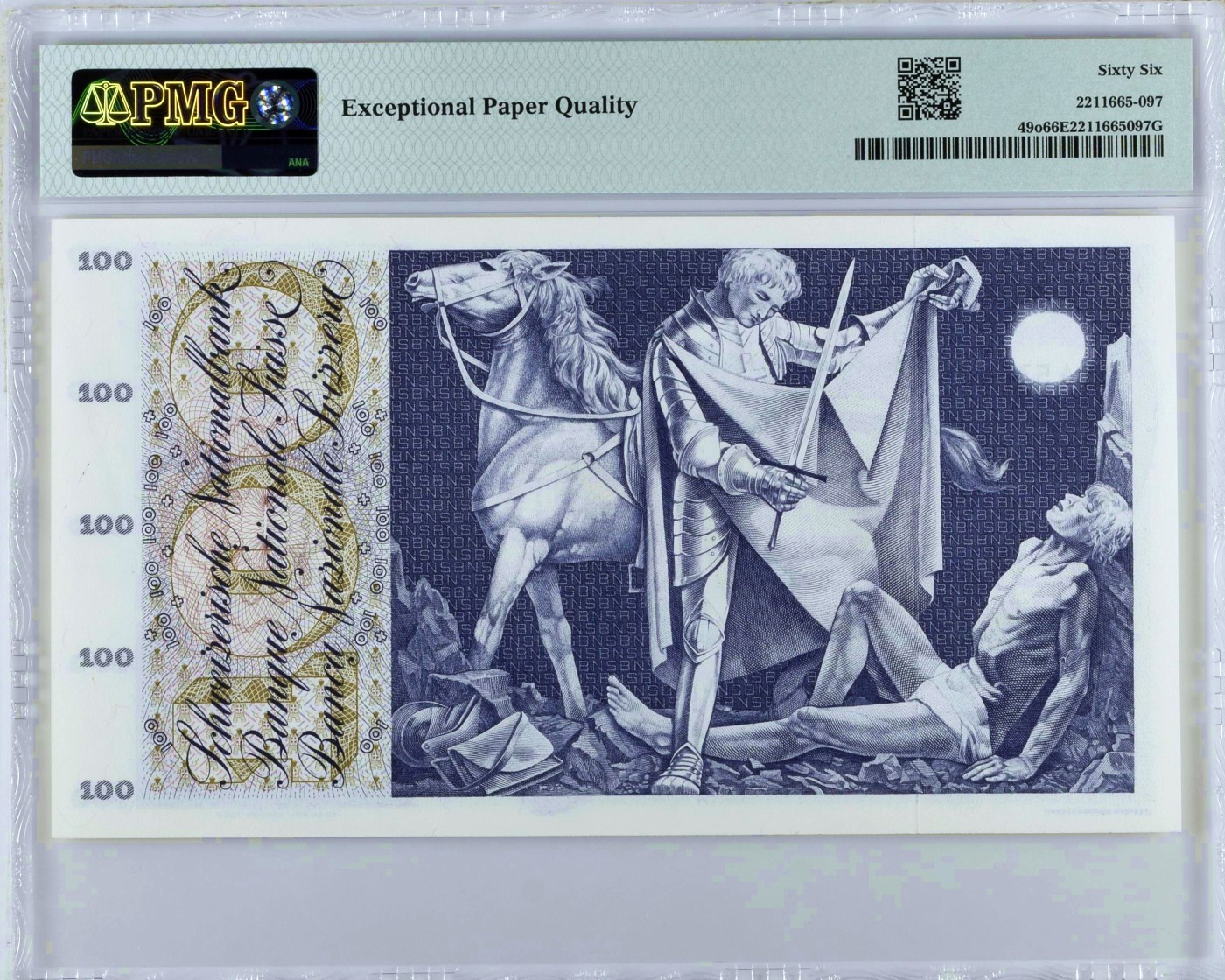 【Blue Auction】✨世界纸币精拍第406期【精】 【A冠】瑞士 1973年100法郎 圣马丁割袍 PMG66EPQ 大票幅