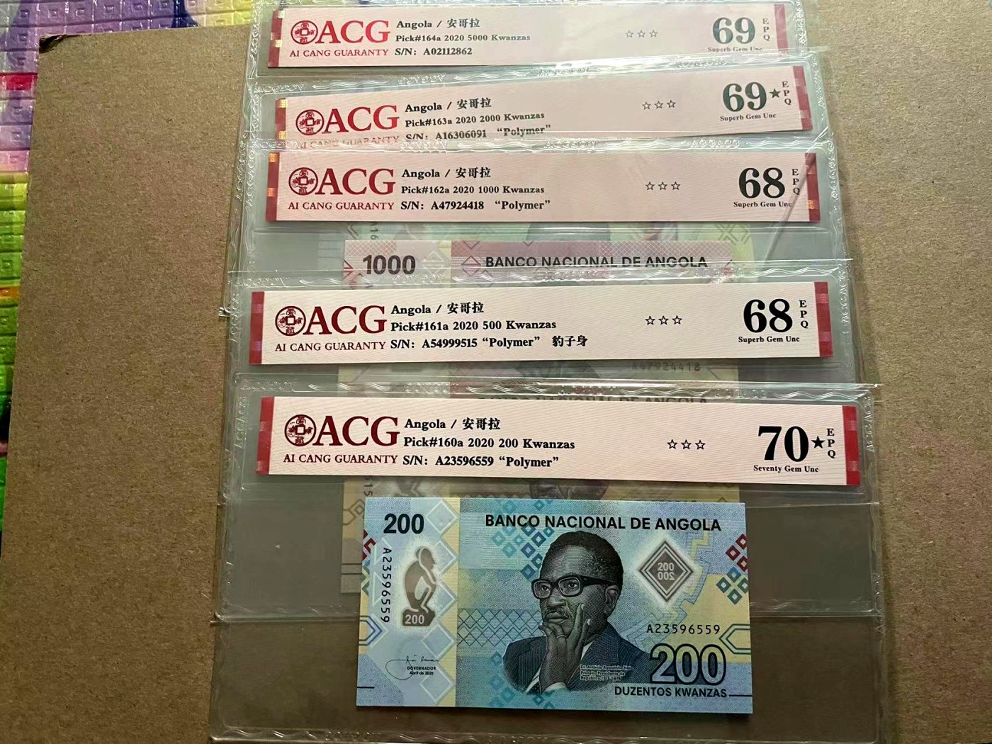 【Blue Auction】✨世界纸币精拍第406期【精】 【一组5张】安哥拉 200-5000克瓦查 ACG70EPQ星星-68EPQ 高分套