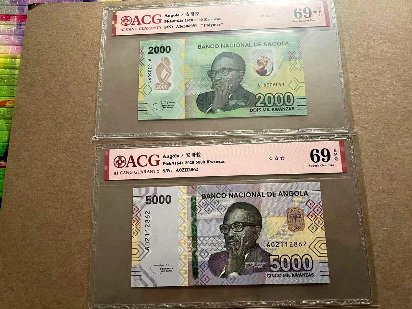 【Blue Auction】✨世界纸币精拍第406期【精】 【一组5张】安哥拉 200-5000克瓦查 ACG70EPQ星星-68EPQ 高分套
