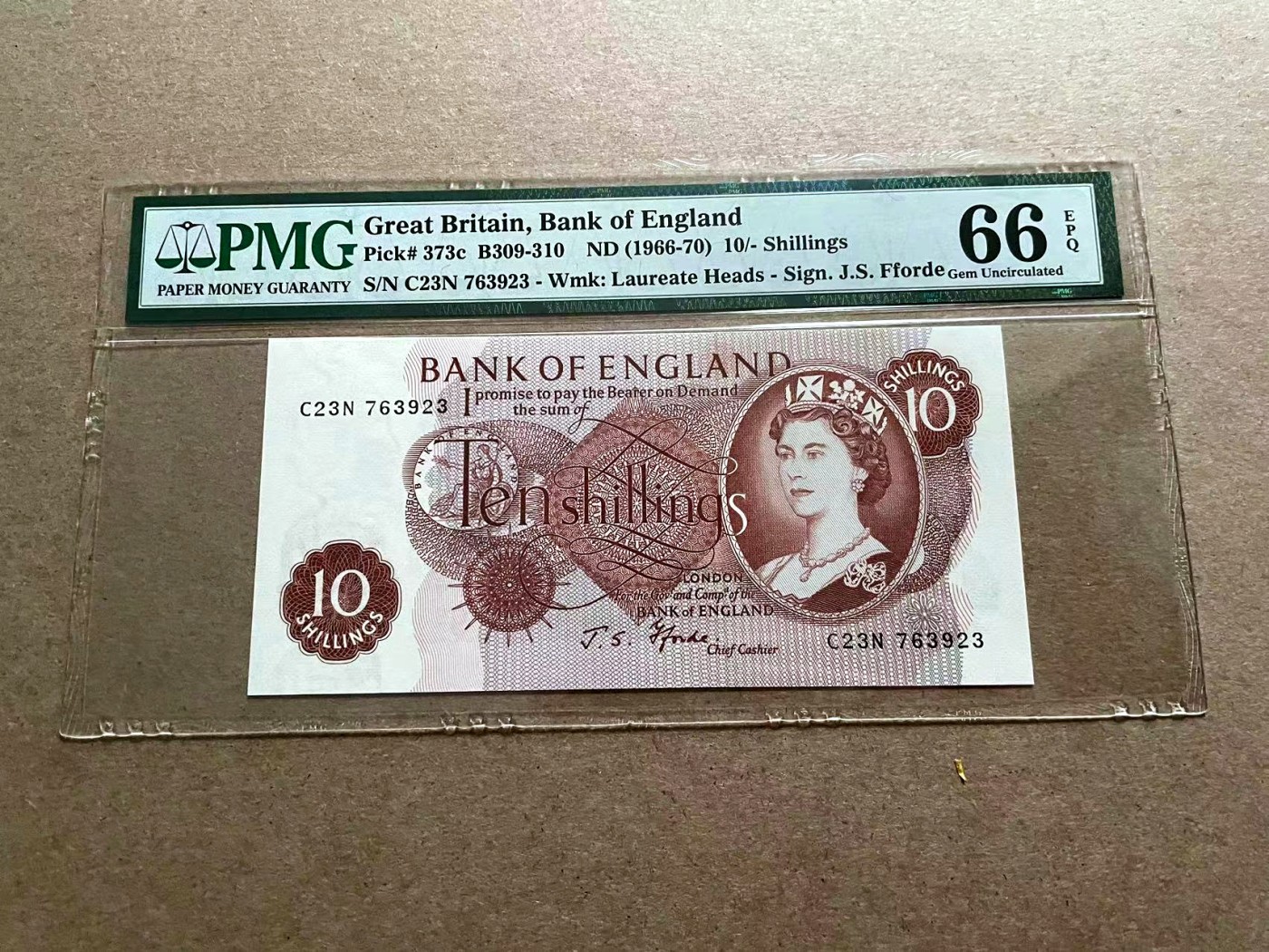 【Blue Auction】✨世界纸币精拍第406期【精】 英国 C序列 1966-70年10先令  PMG66EPQ 