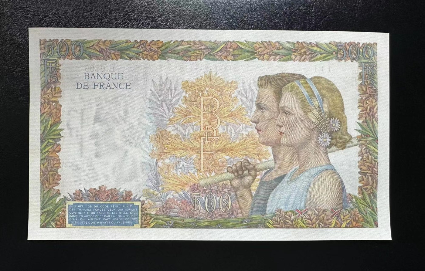 【Blue Auction】✨世界纸币精拍第406期【精】 【111豹子号】法国 1942年500法郎 UNC-