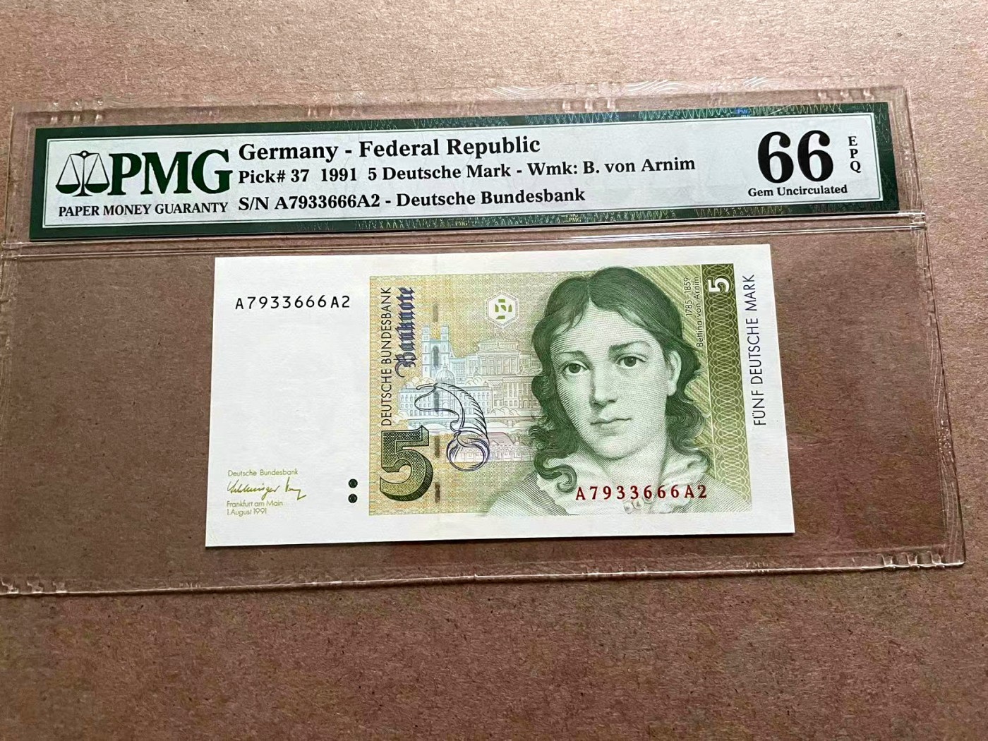 【Blue Auction】✨世界纸币精拍第406期【精】 【AA】德国 1991年5马克 PMG66EPQ 