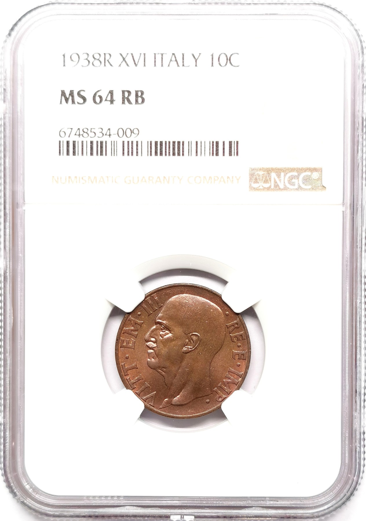 凡希社世界钱币微拍第二百五十七期（感恩专场） 1938意大利法西斯版10分铜币NGC-MS64