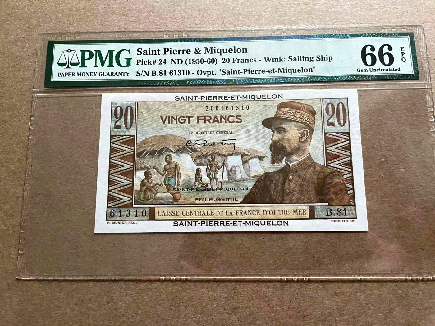 【Blue Auction】✨世界纸币精拍第406期【精】 【无47】圣皮埃尔和密克隆 1950-60年20法郎 PMG66EPQ 