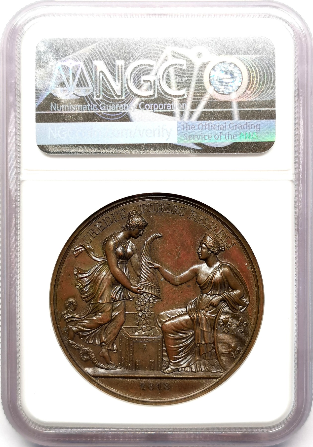 凡希社世界钱币微拍第二百五十七期（感恩专场） 1818法国公共信贷纪念铜章NGC-MS62