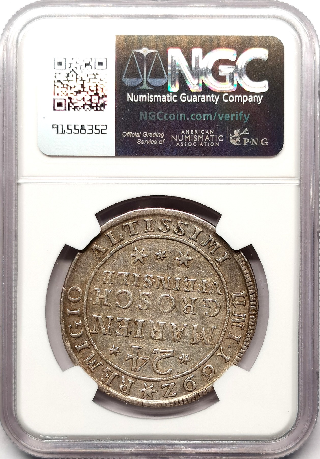 凡希社世界钱币微拍第二百五十七期（感恩专场） 1692布伦瑞克沃芬伯特野人24MG银币NGC-XFD