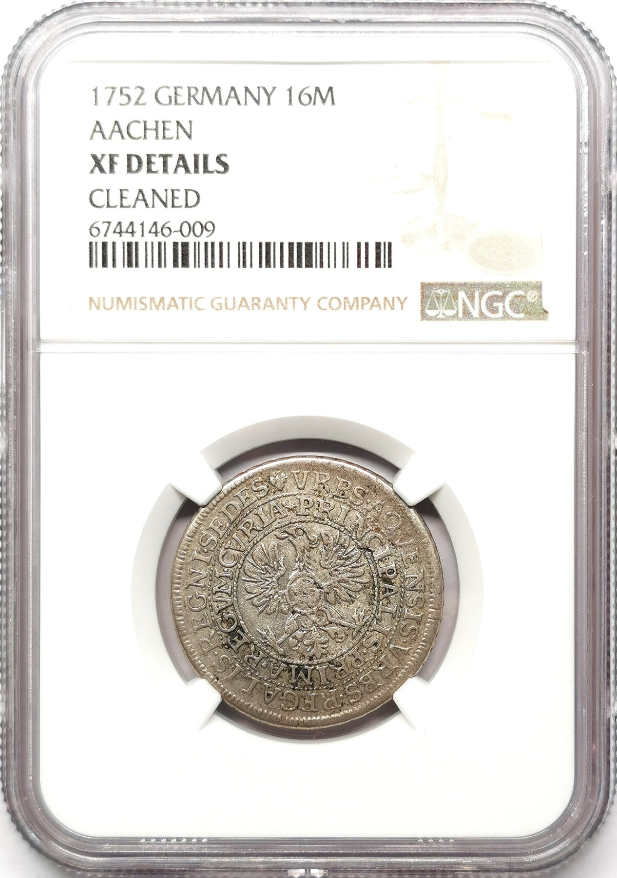 凡希社世界钱币微拍第二百五十七期（感恩专场） 1752德国亚琛16M银币NGC-XFD