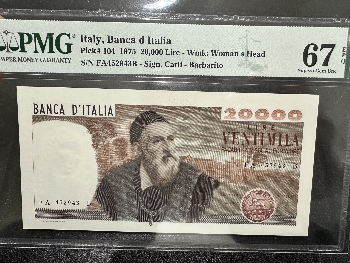 《外钞收藏家》第三百二十九期 1975年意大利2万里拉 PMG67 经典钞 提香