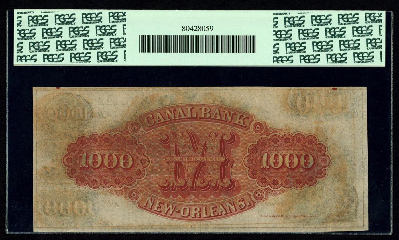 【Blue Auction】✨世界纸币精拍第406期【精】 美国 新奥尔良州 1850年代 1000美金最高值 PCGS64EPQ原票绿标 双面设计精美 升值品种