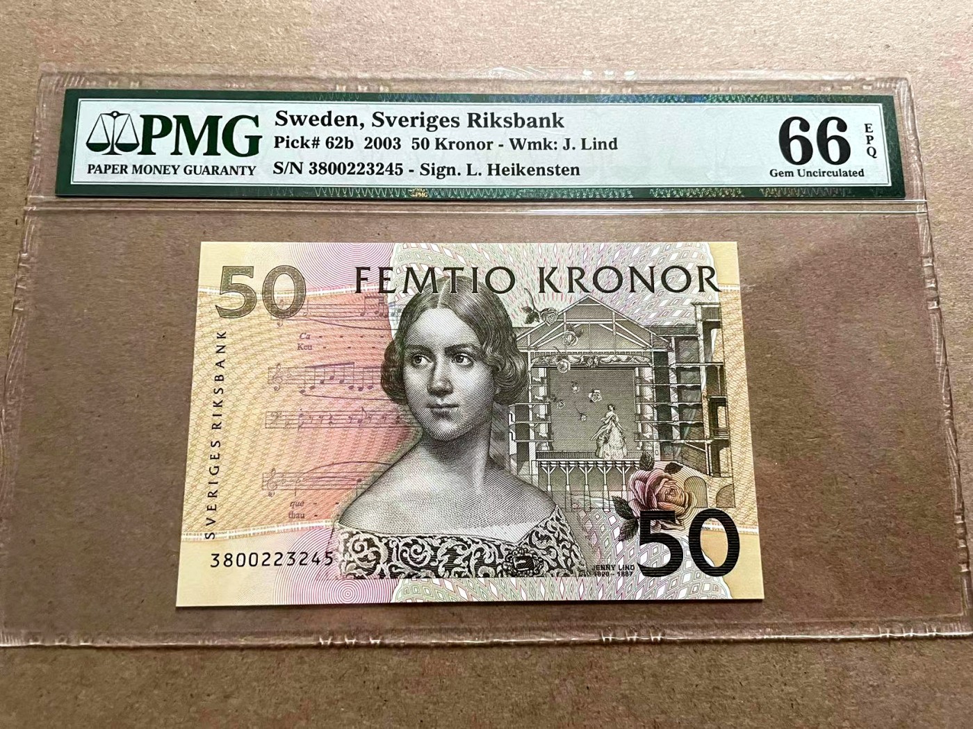 【Blue Auction】✨世界纸币精拍第406期【精】 瑞典 2003年50克朗 夜莺 PMG66EPQ 