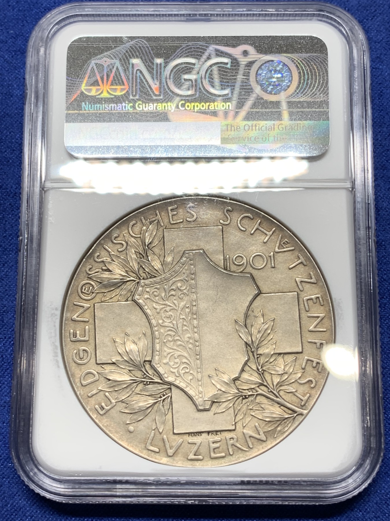 《竞宝斋》第224场-周日，周一，周二 3场 (全场包邮) NGC MS63 瑞士1901卢塞恩射击节银章