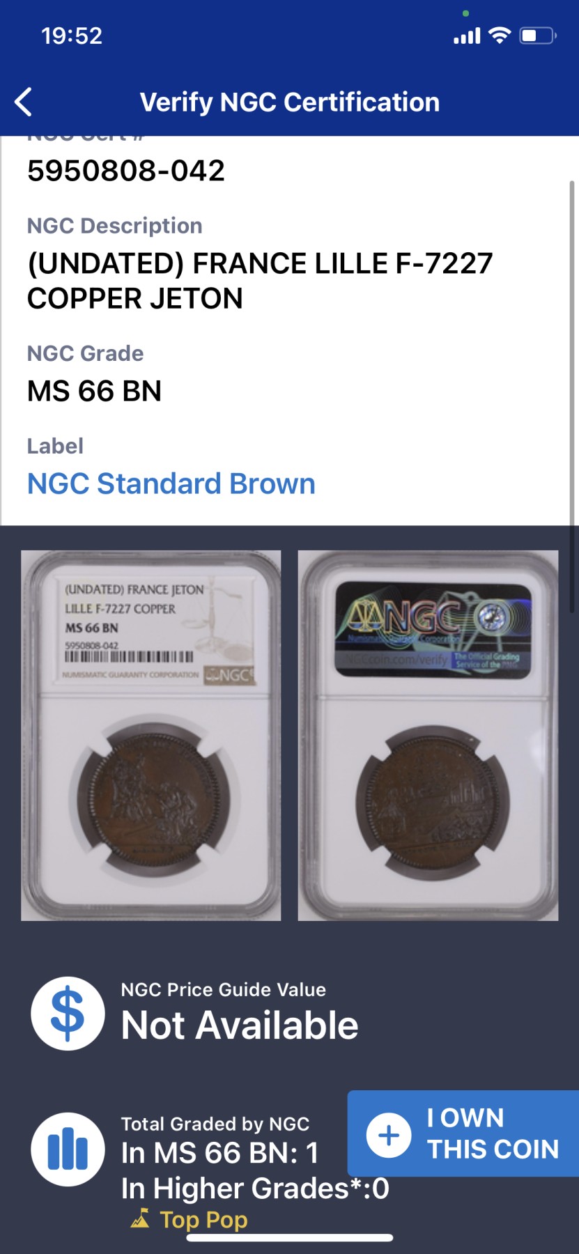 《竞宝斋》第224场-周日，周一，周二 3场 (全场包邮) 唯一冠军分 NGC MS66 法国铜代币 巧克力棕色包浆显示出彩虹光泽 设计绝美 雕刻精细 18世纪左右 正面丰饶角女神向法王路易十六致意 背面农场元素丰富