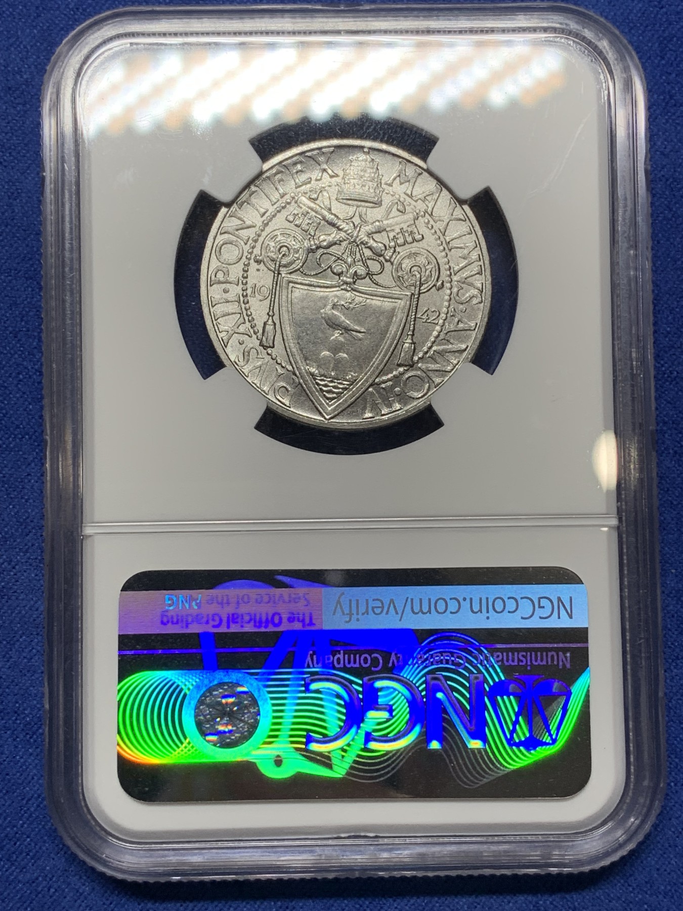 《竞宝斋》第224场-周日，周一，周二 3场 (全场包邮) NGC MS65 梵蒂冈1942年2里拉，高分好品