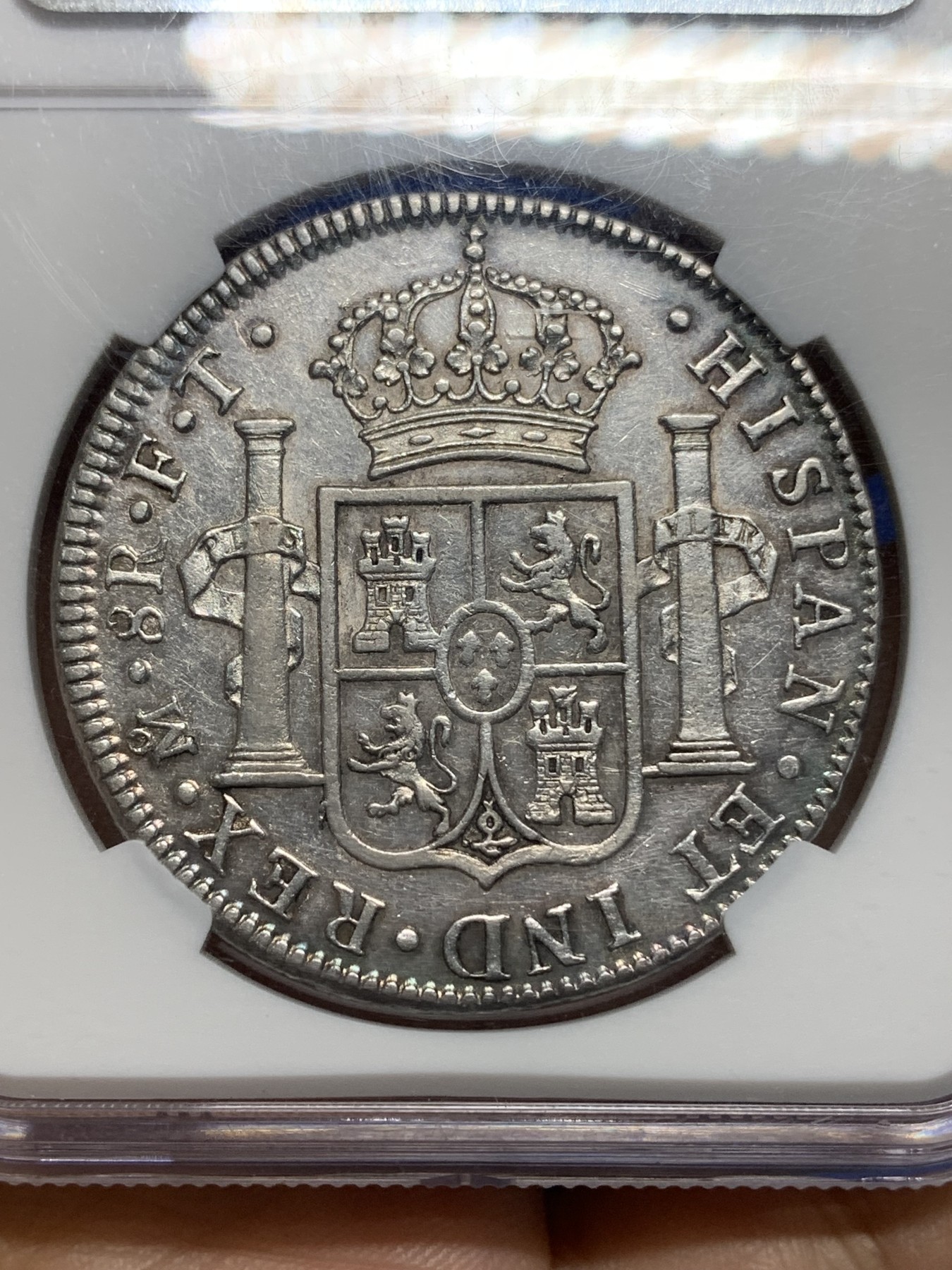 《竞宝斋》第224场-周日，周一，周二 3场 (全场包邮) NGC-XFD 西属墨西哥 1802年 8R 卡洛斯四世双柱 银币 底板干净