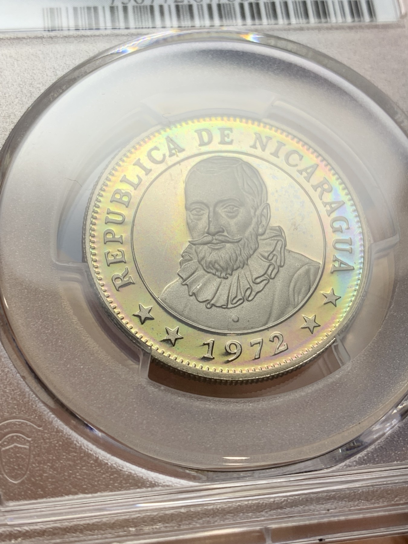 《竞宝斋》第224场-周日，周一，周二 3场 (全场包邮) PCGS金盾 PR67DCAM 尼加拉瓜1972年南美太阳神1科多巴精制镍币