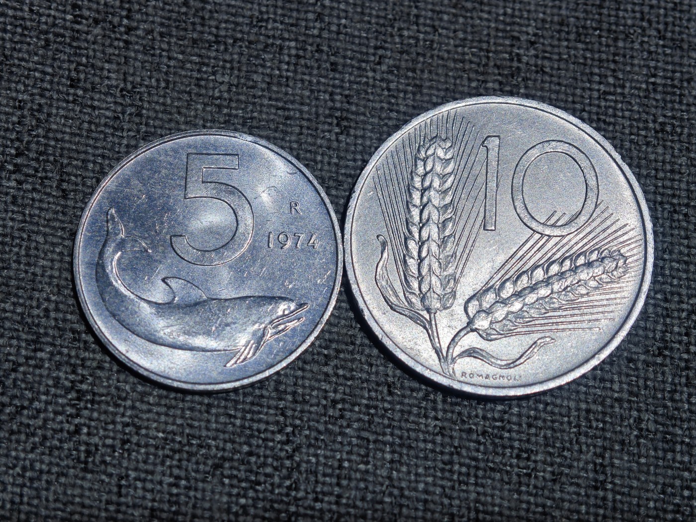 外国硬币收藏第5期 原光意大利70年代农具10、5里拉铝币2枚