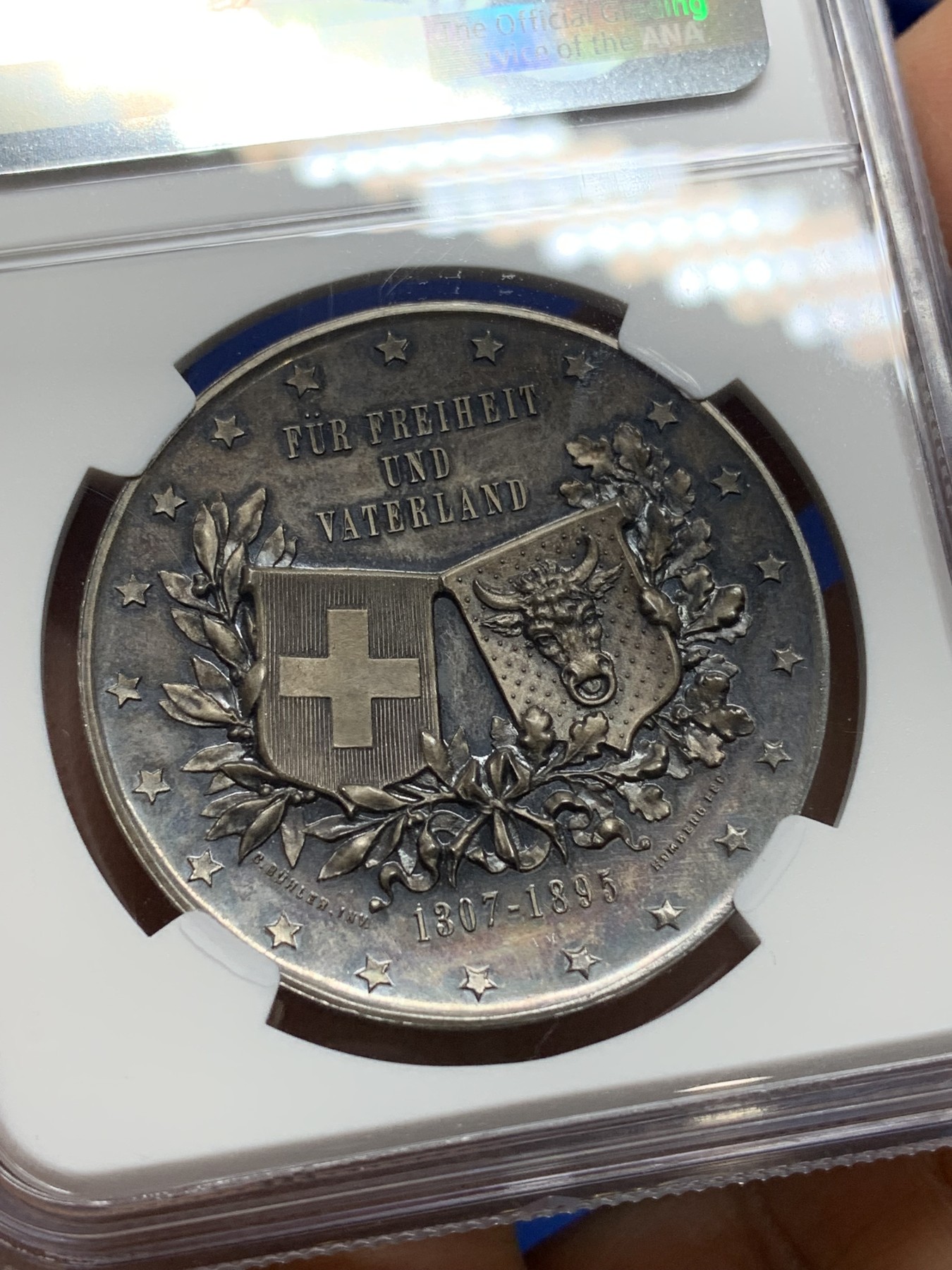 《竞宝斋》第224场-周日，周一，周二 3场 (全场包邮) NGC MS63 瑞士1895阿尔多夫父与子银章