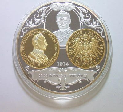 德国威廉二世+鹰徽币中币 高浮雕精制超大镀金镀银章 70MM 140克 - 德国威廉二世+鹰徽币中币 高浮雕精制超大镀金镀银章 70MM 140克