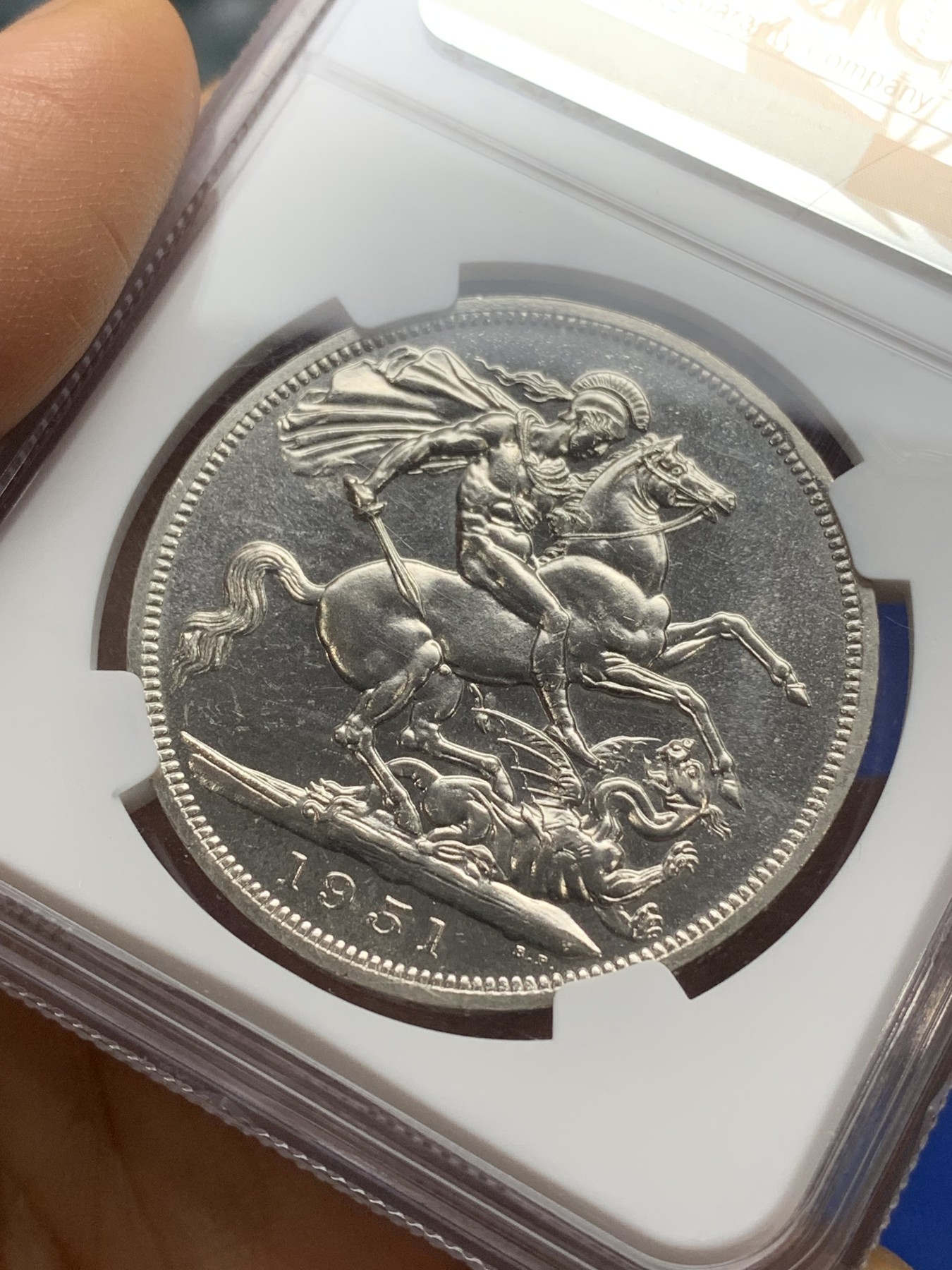 《竞宝斋》第224场-周日，周一，周二 3场 (全场包邮) NGC-PL64 英国 1951年乔治六世克朗 最后的镍马剑