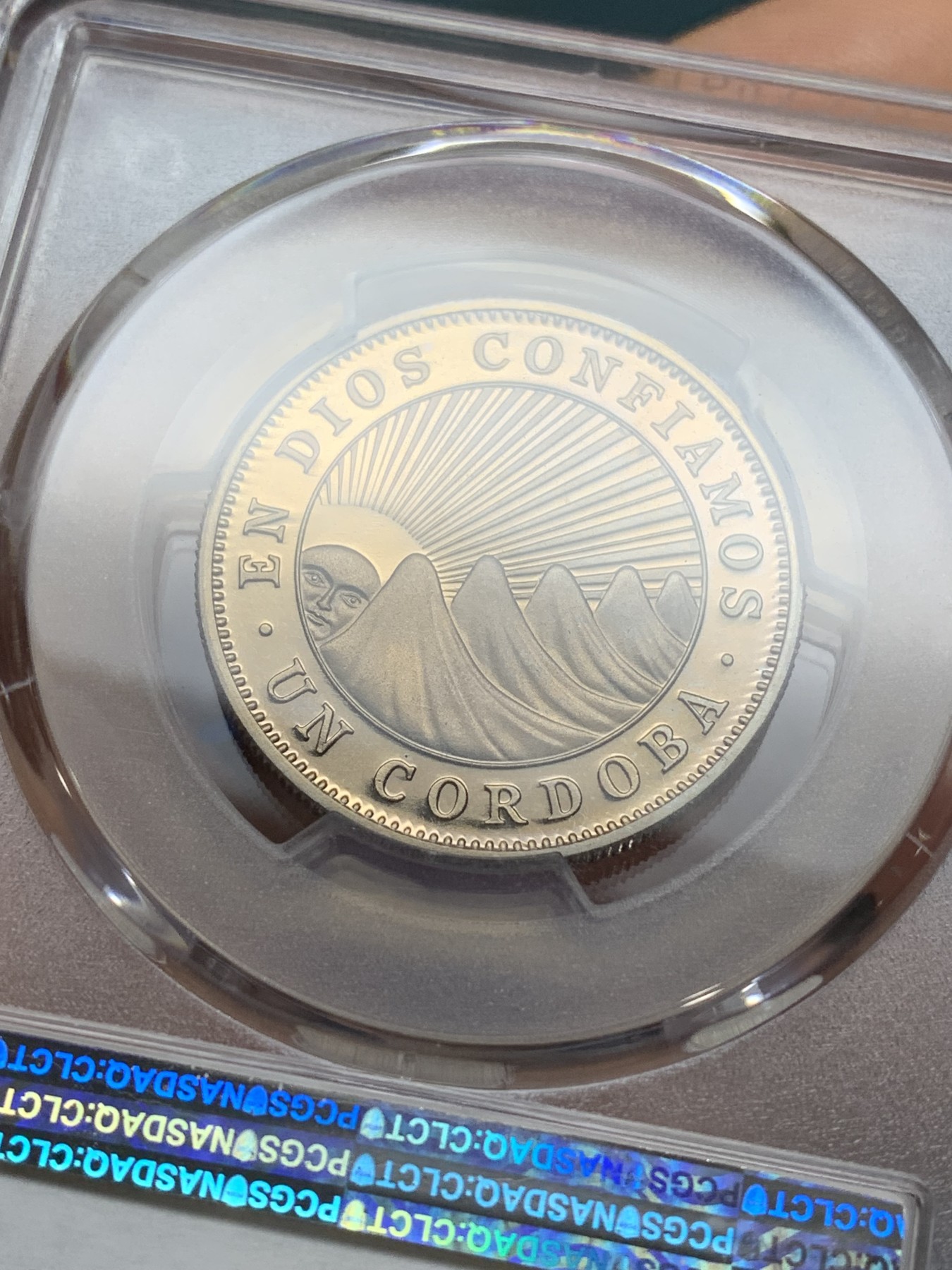 《竞宝斋》第224场-周日，周一，周二 3场 (全场包邮) PCGS金盾 PR67DCAM 尼加拉瓜1972年南美太阳神1科多巴精制镍币