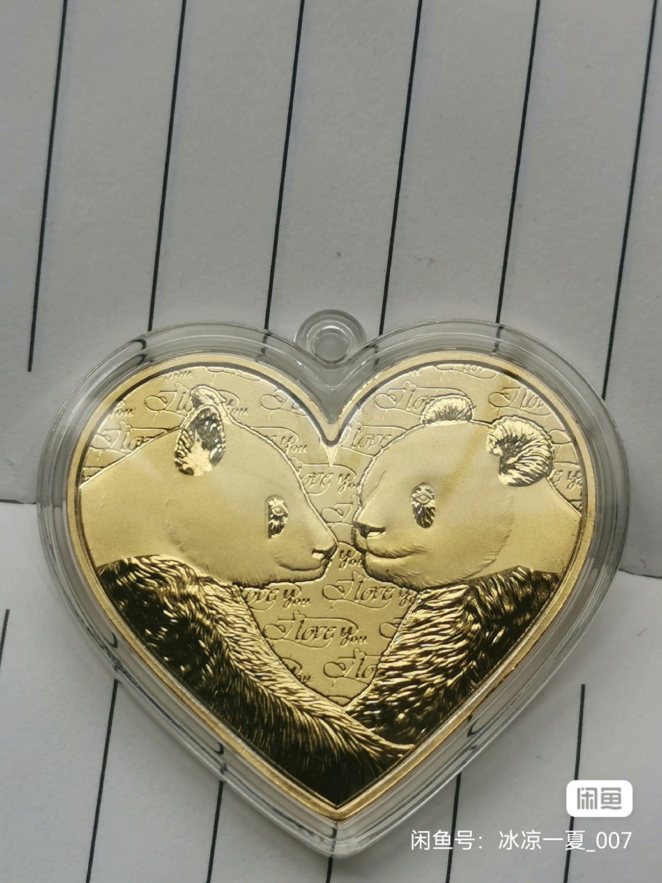 大促销 熊猫情人节镀金塑封纪念章直径40MM全新塑封 5枚