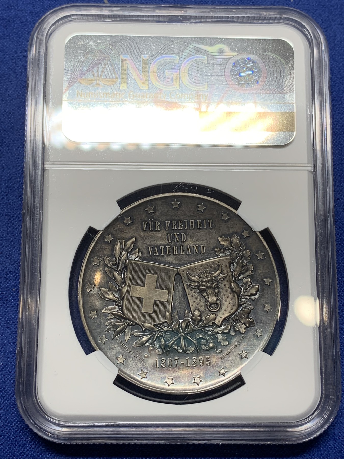 《竞宝斋》第224场-周日，周一，周二 3场 (全场包邮) NGC MS63 瑞士1895阿尔多夫父与子银章