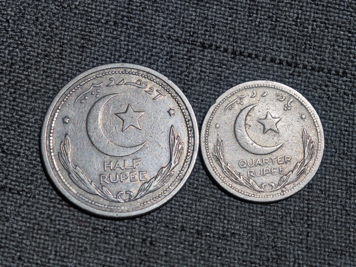 外国硬币收藏第5期 巴基斯坦1948、1949年二分之一、四分之一卢比2枚