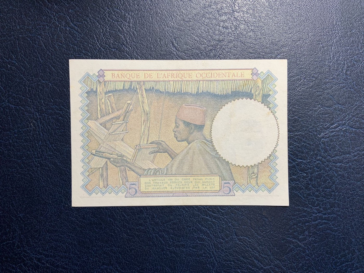 收藏联盟Quantum Auction 第312期拍卖  法属西非1943年5法郎 品相UNC-    稀少红色签名版