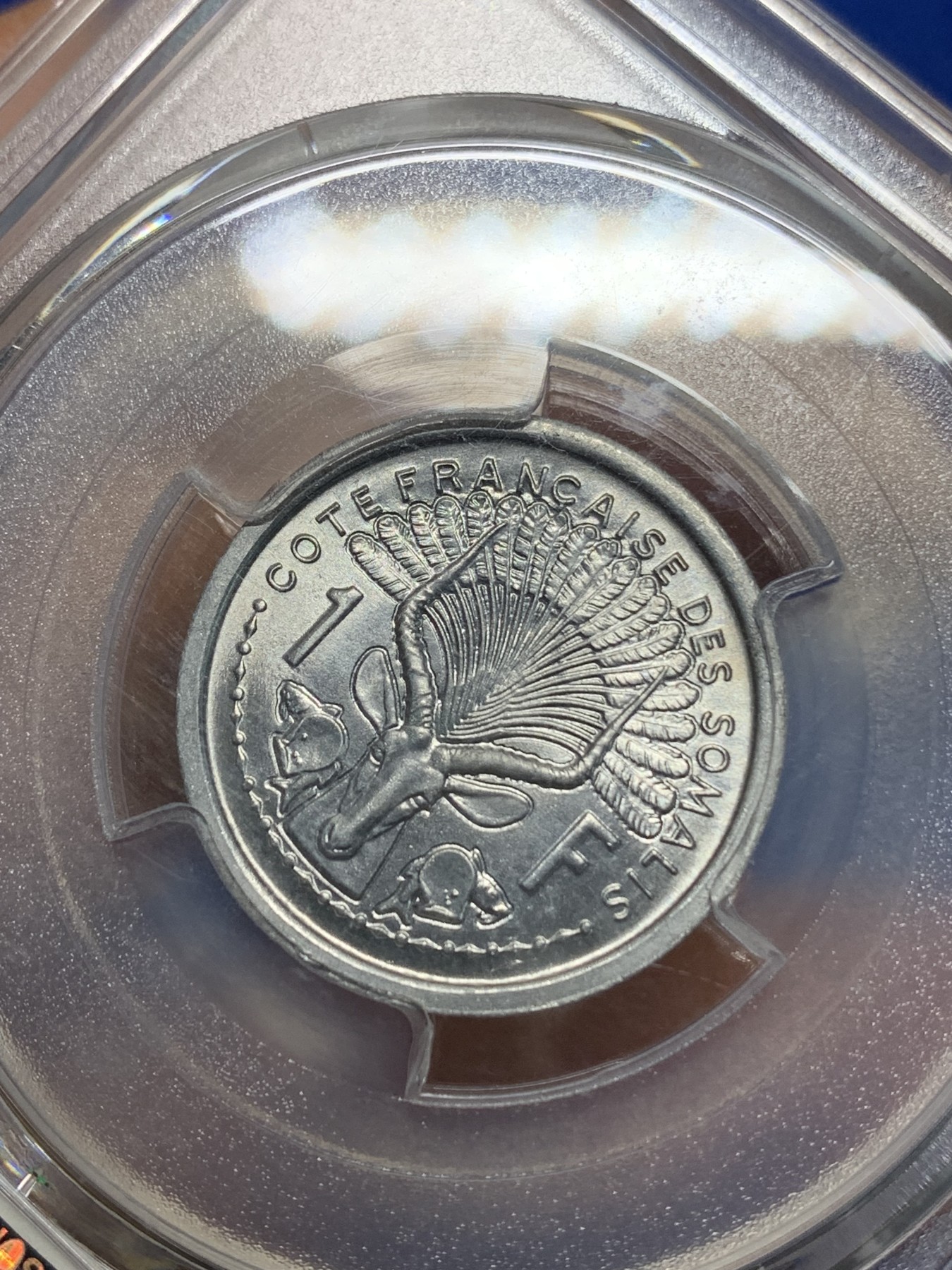 《竞宝斋》第224场-周日，周一，周二 3场 (全场包邮) PCGS-MS66 法属索马里1949年1法郎，亚军分，筋币，发行量仅20万枚