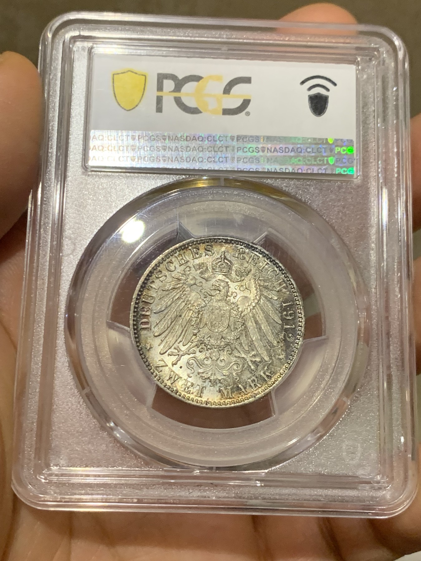 《竞宝斋》第224场-周日，周一，周二 3场 (全场包邮) PCGS MS64 德国 1912 巴伐利亚2马克银币 原味老包浆