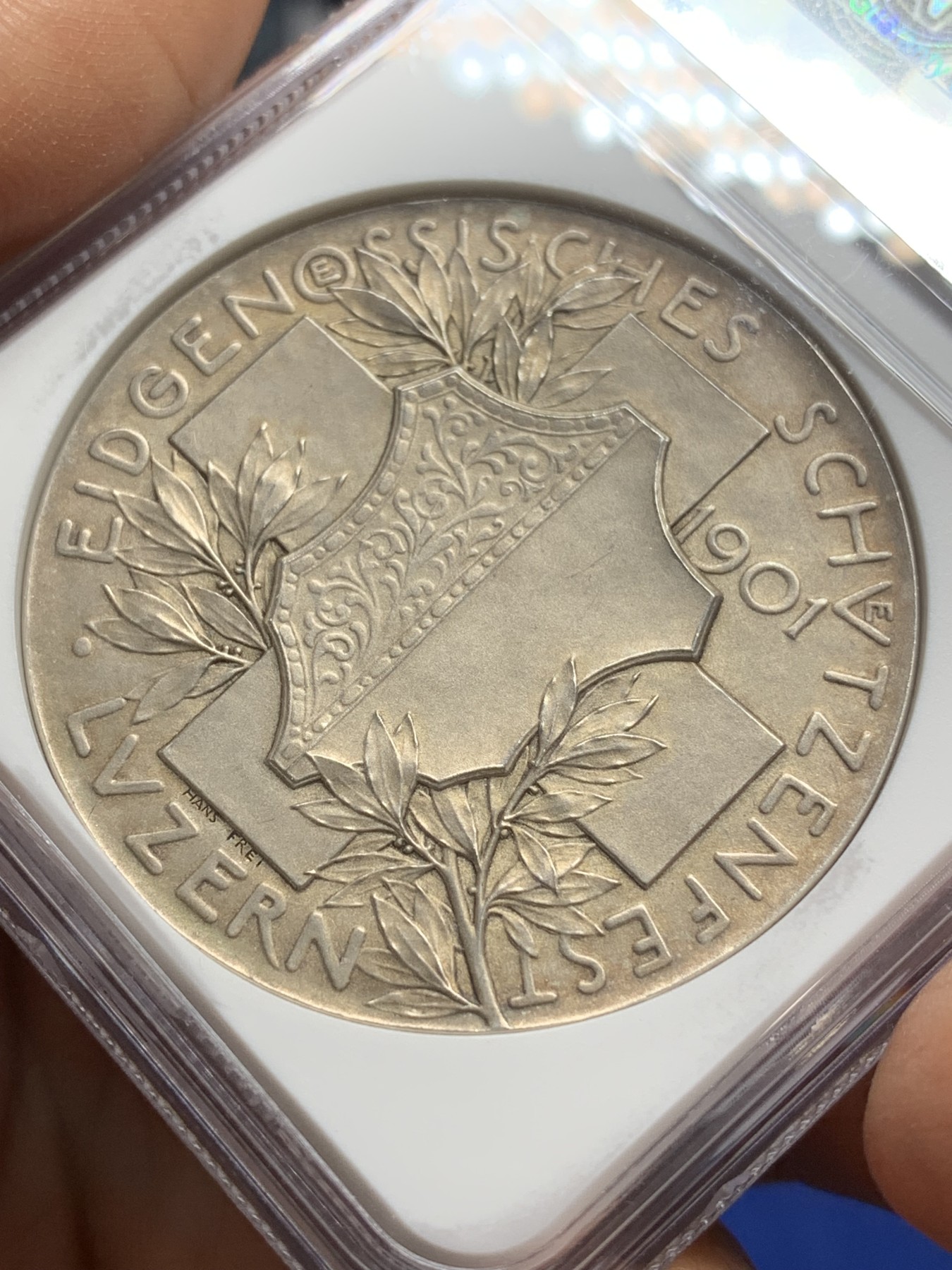 《竞宝斋》第224场-周日，周一，周二 3场 (全场包邮) NGC MS63 瑞士1901卢塞恩射击节银章