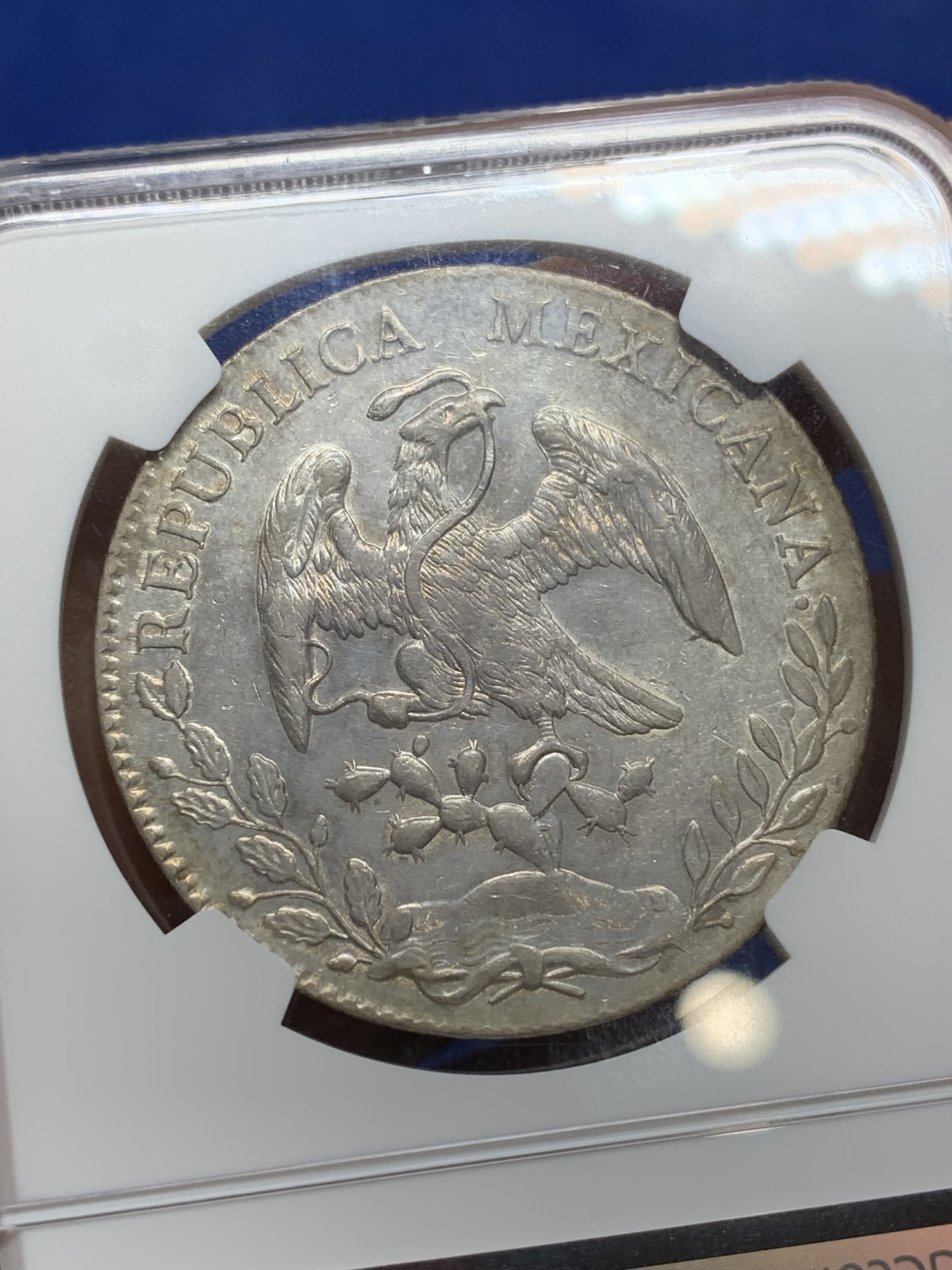 《竞宝斋》第224场-周日，周一，周二 3场 (全场包邮) NGC-AU53 墨西哥 1896年 8R 花边鹰洋 银币 GO RS 深打 状态好