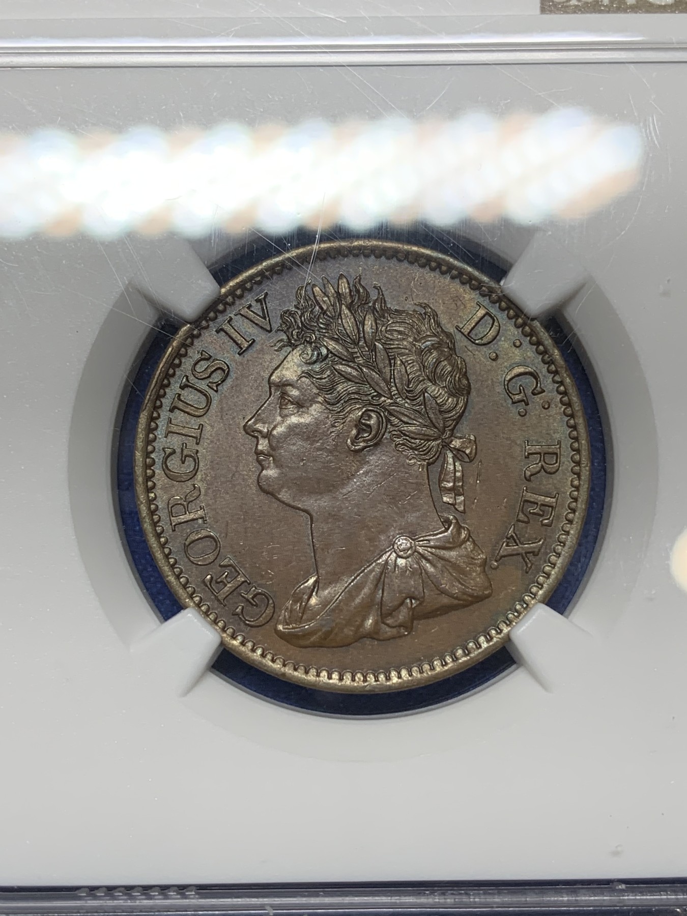 《竞宝斋》第224场-周日，周一，周二 3场 (全场包邮) NGC MS64 BN 爱尔兰 1823 乔四 半便士铜币 巧克力包浆 细节近乎完美 难得状态 通常能见到都是VF级的状态 这枚不可错过