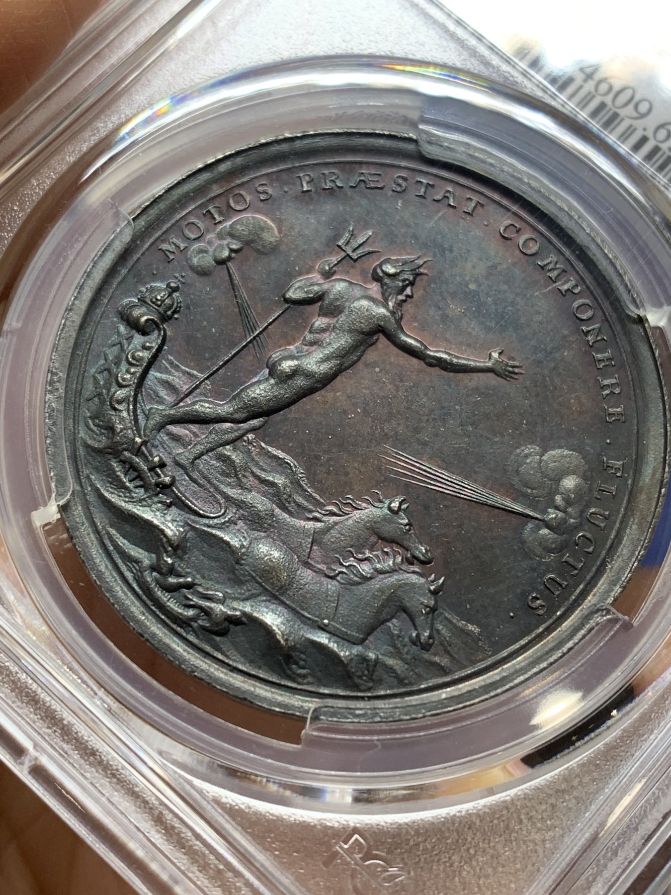 《竞宝斋》第224场-周日，周一，周二 3场 (全场包邮) 唯一冠军分 PCGS MS65 荷兰1696银章，阿姆斯特丹平息叛乱，该品种好品极少，此枚磨砂酱彩极品。