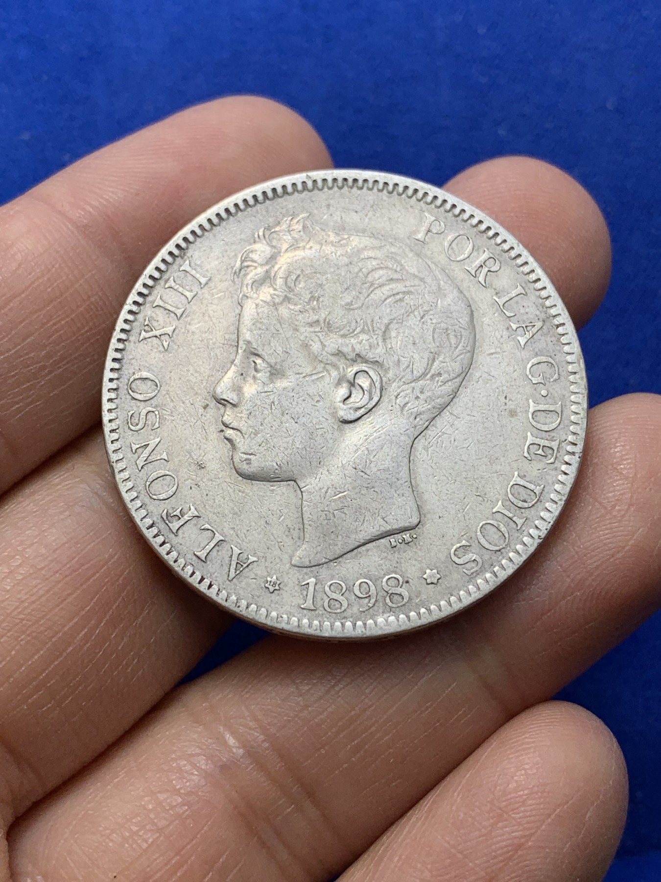 《竞宝斋》第224场-周日，周一，周二 3场 (全场包邮) 西班牙1898年阿方索十三世5比塞塔银币