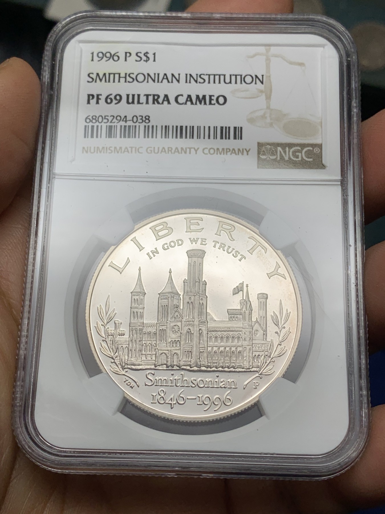 《竞宝斋》第224场-周日，周一，周二 3场 (全场包邮) NGC PF69UC 美国1996年史密森尼学会1美元大银币