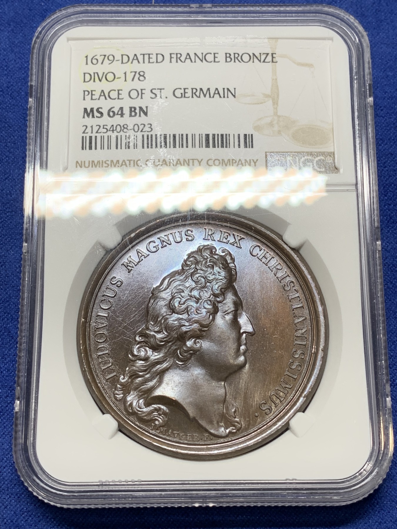 《竞宝斋》第224场-周日，周一，周二 3场 (全场包邮) 唯一冠军分 NGC MS64 法国1679年太阳王路易十四圣彼得堡和平德国纪念铜章